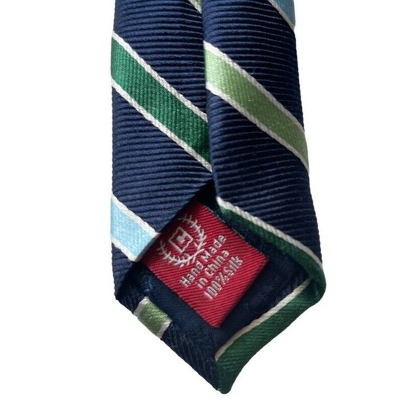 CHAPS Ralph Lauren Silk Repp Tie Navy Blue Green Stripe Classic Career 3 3/8" - Picture 4 of 7